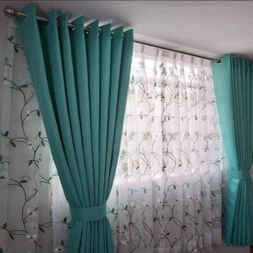 juego de cortinas para sala con riel y barra de acero